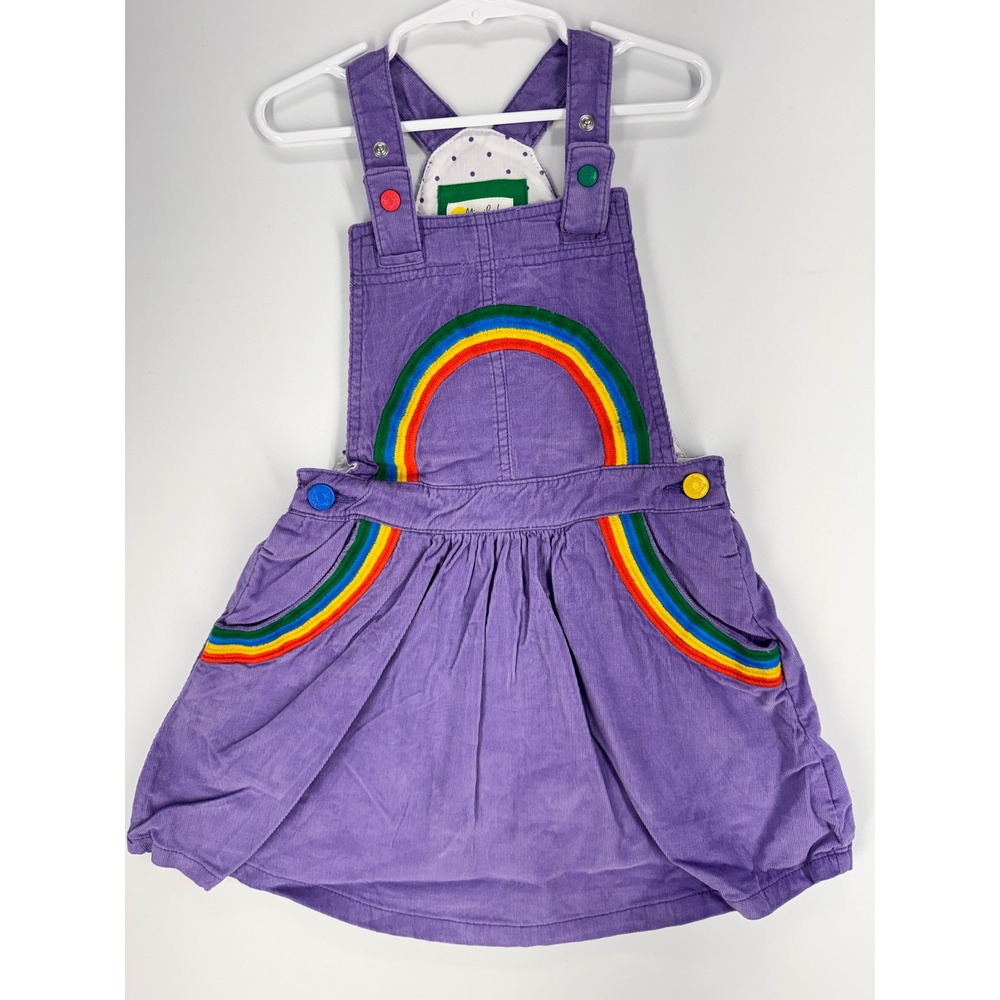 Mini Boden Girls Purple Corduroy Rainbow Pinafore Overall Dress G2282 Size 5-6Y
